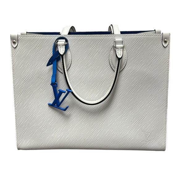 Louis Vuitton White Blue 2020 Epi On The Go MM Double Handle Tote Bag FLAW - Picture 2 of 11